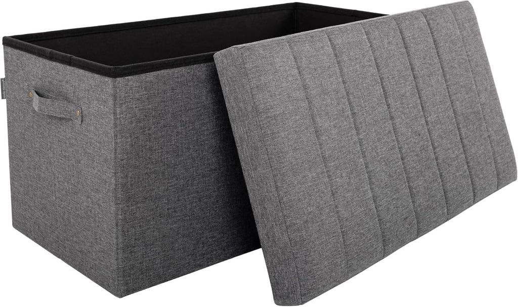Foldable Tufted Storage Bench Ottoman, Gray R5724
