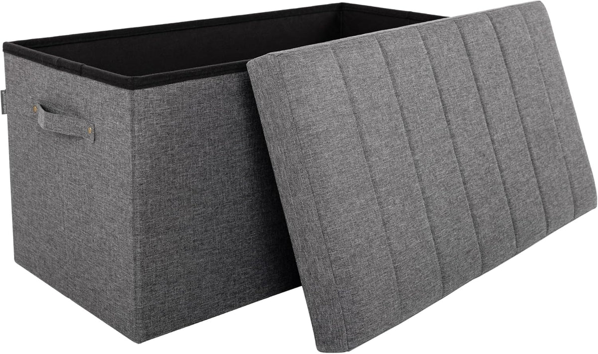 Foldable Tufted Storage Bench Ottoman, Gray R5724