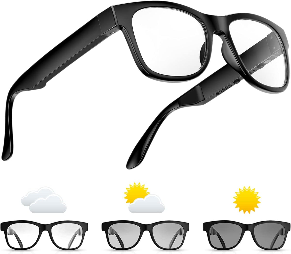 Bone Conduction Glasses Open-Ear Headphones Bluetooth Photochromic Sunglasses Anti Blue Ray IP6 Waterproof Audio Glasses G366241