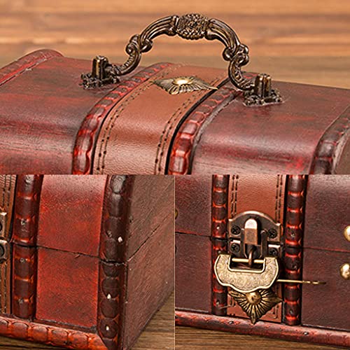 Antique Wooden Jewelry Storage Trunk Box With Metal Lock P554