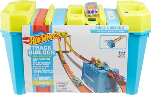 Multi-Lane Speed Box Toy Car Track Builder Playset with 18 Component Parts & 2 1:64 Scale Vehicles J62470