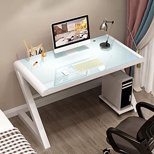 Tempered Glass Computer Desk with Z-Shaped Metal Frame S713889