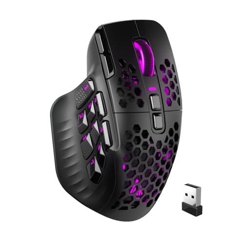 Black Wireless MMO Gaming Mouse with 9 Side Buttons, 24000 DPI, Triple Connectivity, RGB A647