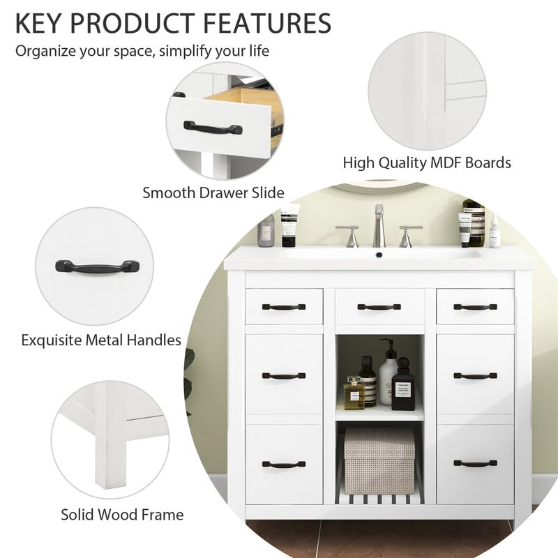 White 36 inch Bathroom Vanity with Sink and 3 Drawers Y81845