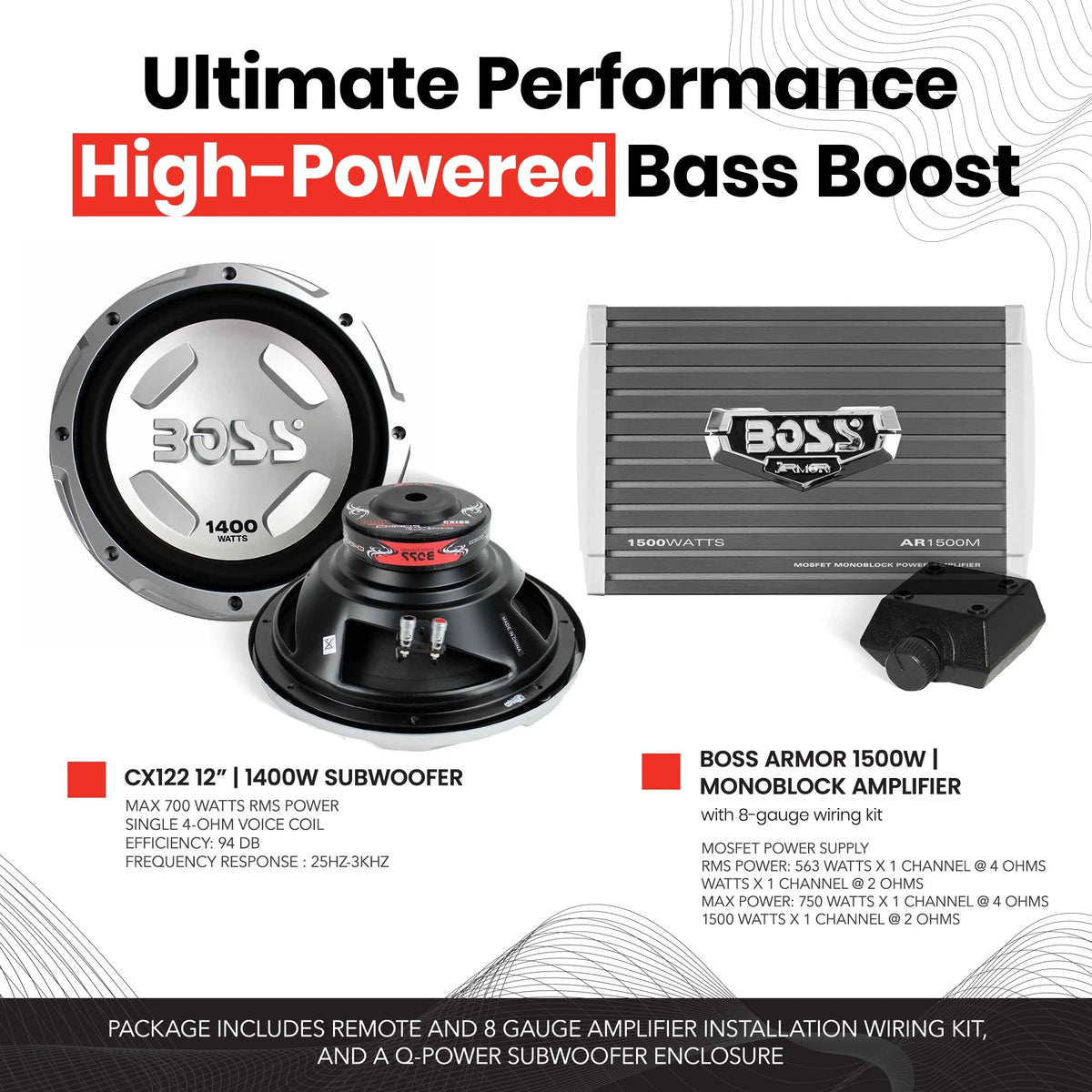 12" 1400W Subwoofer, 1500W Amplifier with Amp Kit & 12" Enclosure N77307