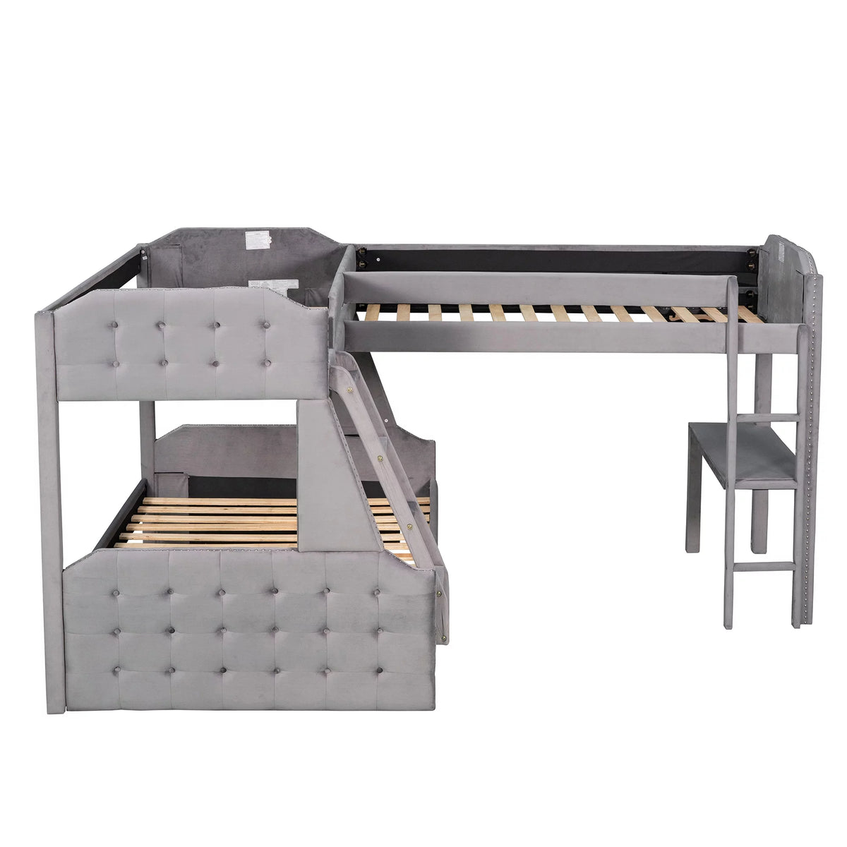 Gray Twin over Full Upholstered Bunk Bed with Desk Y82393
