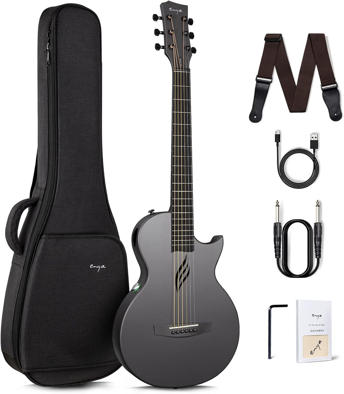 Carbon Fiber Acoustic Electric Guitar 35 Inch Starter Bundle Kit (Black) S82299