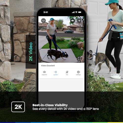 Black 2K Video Doorbell with Battery/Wired G7216
