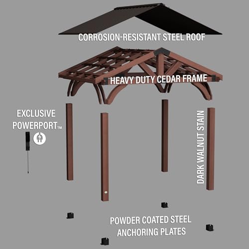 16 ft. x 12 ft. Cedar Wood Gazebo with Thermal Insulated Steel Roof T3930
