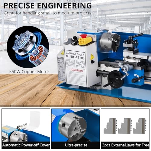 550W Mini Metal Lathe 7" x 12" Benchtop with 3-Jaw Chuck X342864