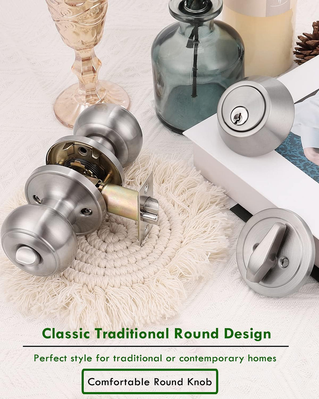 Satin Nickel Entry Door Knob and Deadbolt Combo Pack of 2 Y4241