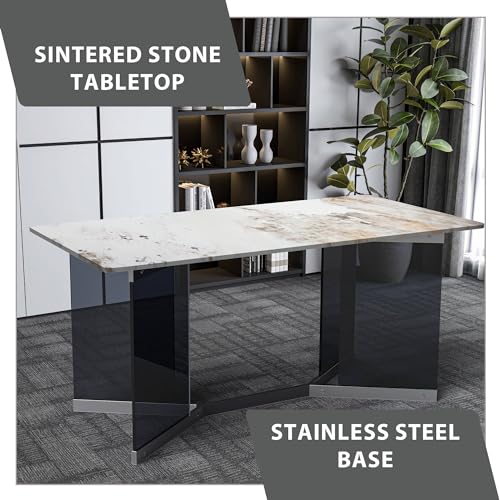 Medium Grey 71 Inch Rectangular Table with Glass Top and Stainless Steel Base V94920