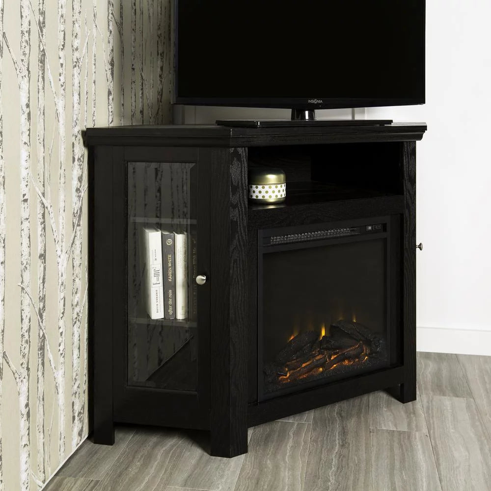 Black Corner Fireplace TV Stand V594