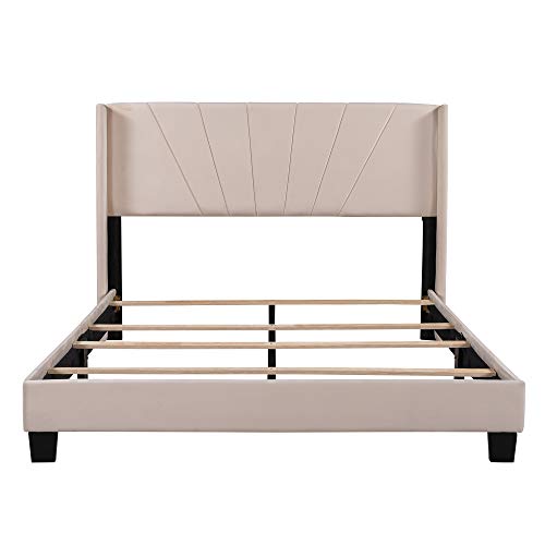 Pink Queen Size Velvet Upholstered Platform Bed with Headboard and Footboard Z60083