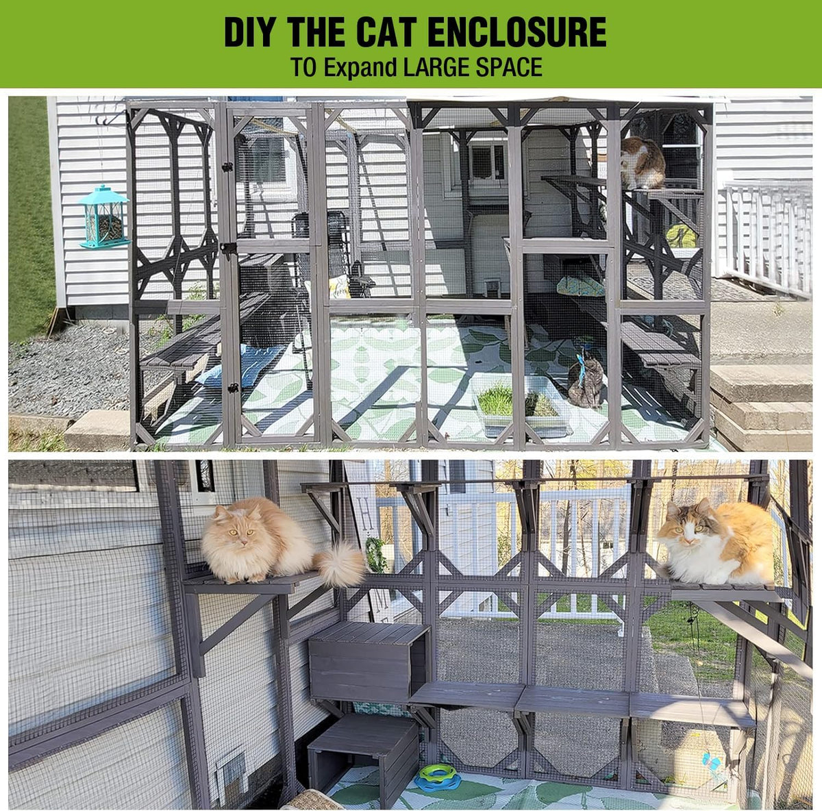 Large Cat House Outdoor Cat Enclosure with Door, Platform & Small House P558736