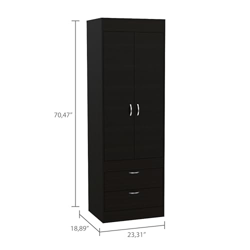 White 2 Door 1 Drawer Wood Armoire Wardrobe with Shelves and Hanging Rod U465724
