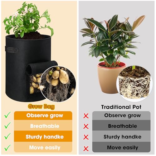 12 Pack 10 Gallon 7 Gallon Black Nonwoven Fabric Potato Grow Bags with Handles and Harvest Window E38094