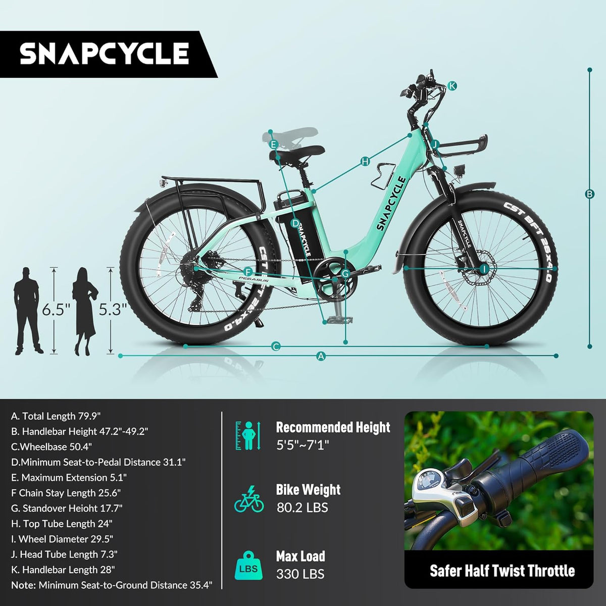 1000W Peak Motor 26" x 4.0 Fat Tire Step-Thru Ebike with 48V 15AH Removable Battery C4127