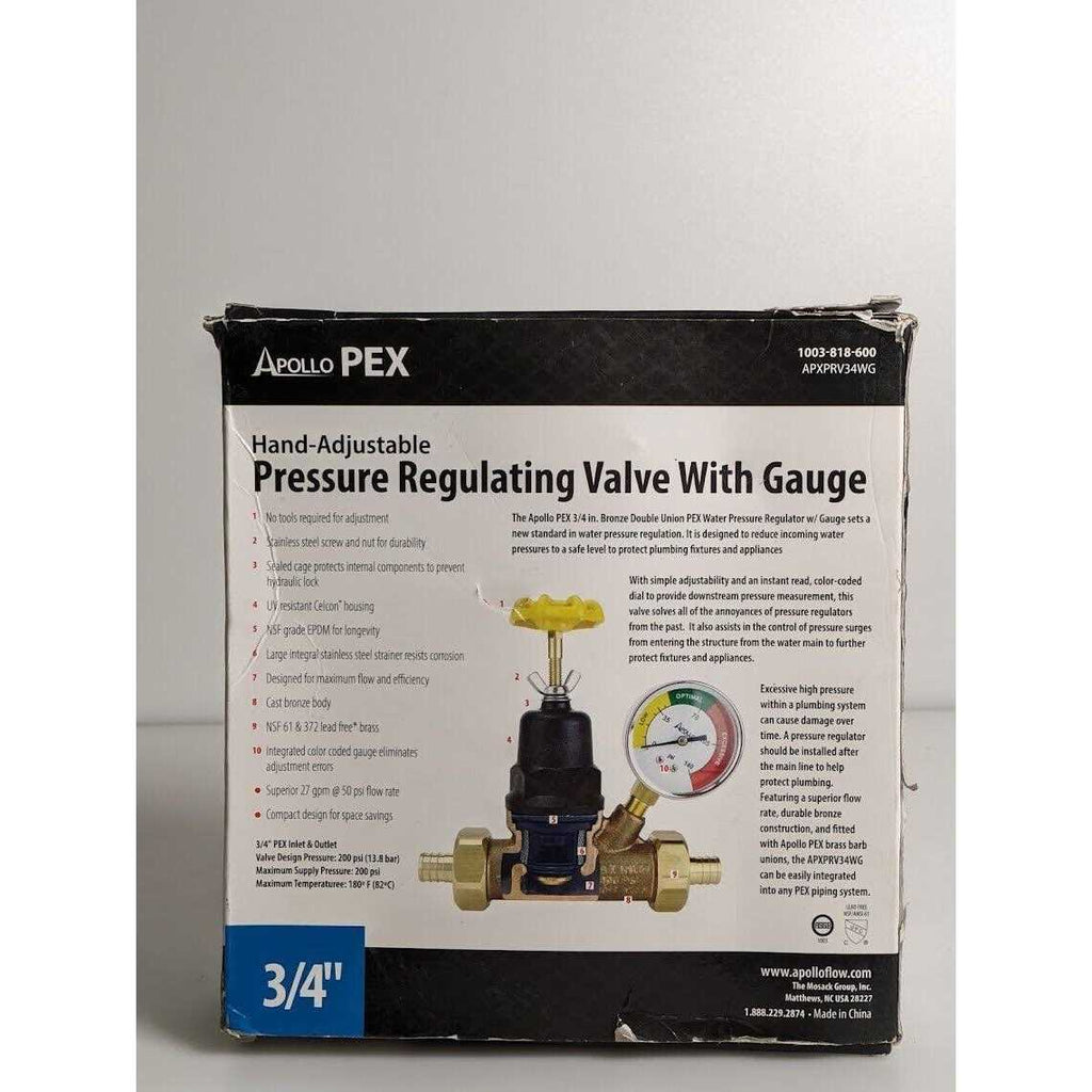 3/4 in. Bronze Double Union PEX Water Pressure Regulator with Gauge D1725