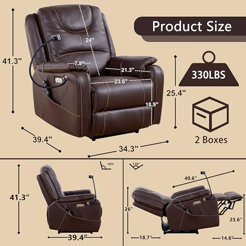 Reddish Brown Electric Recliner with Heat and Massage R4921
