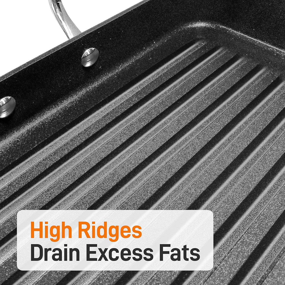 20"x13" Double Burner Hard-Anodized Non Stick Grill & Griddle Pan P176