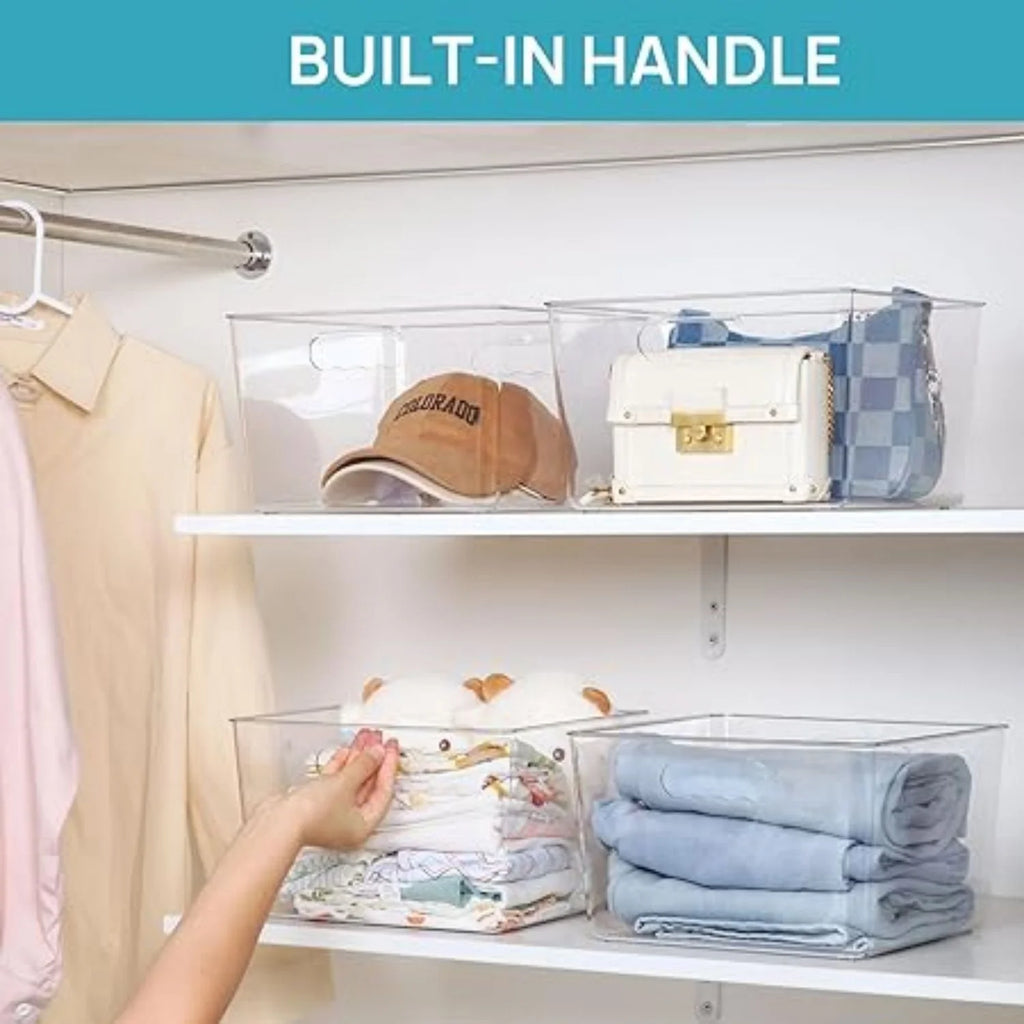 4 Pack Clear Plastic Storage Bins with Handle B2869