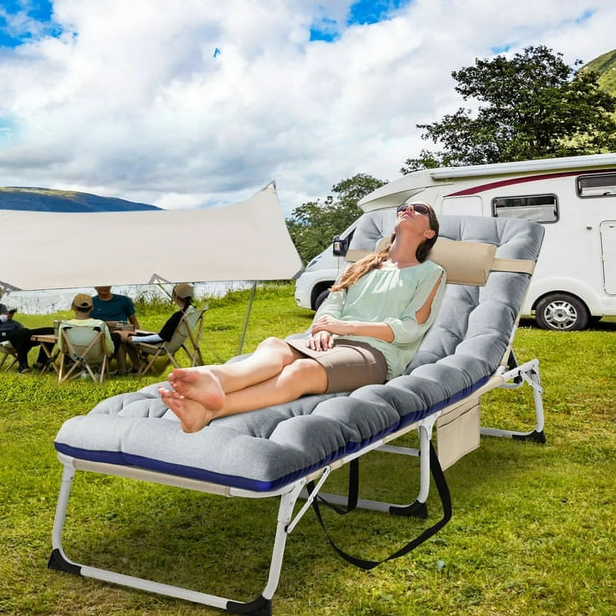 Heavy Duty Tanning Chair with Face & Arm Holes Adjustable 5-Position Folding Chaise Lounge Chair K980901