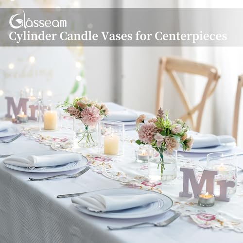 Set of 6 Clear Cylinder Candle Holders W23552