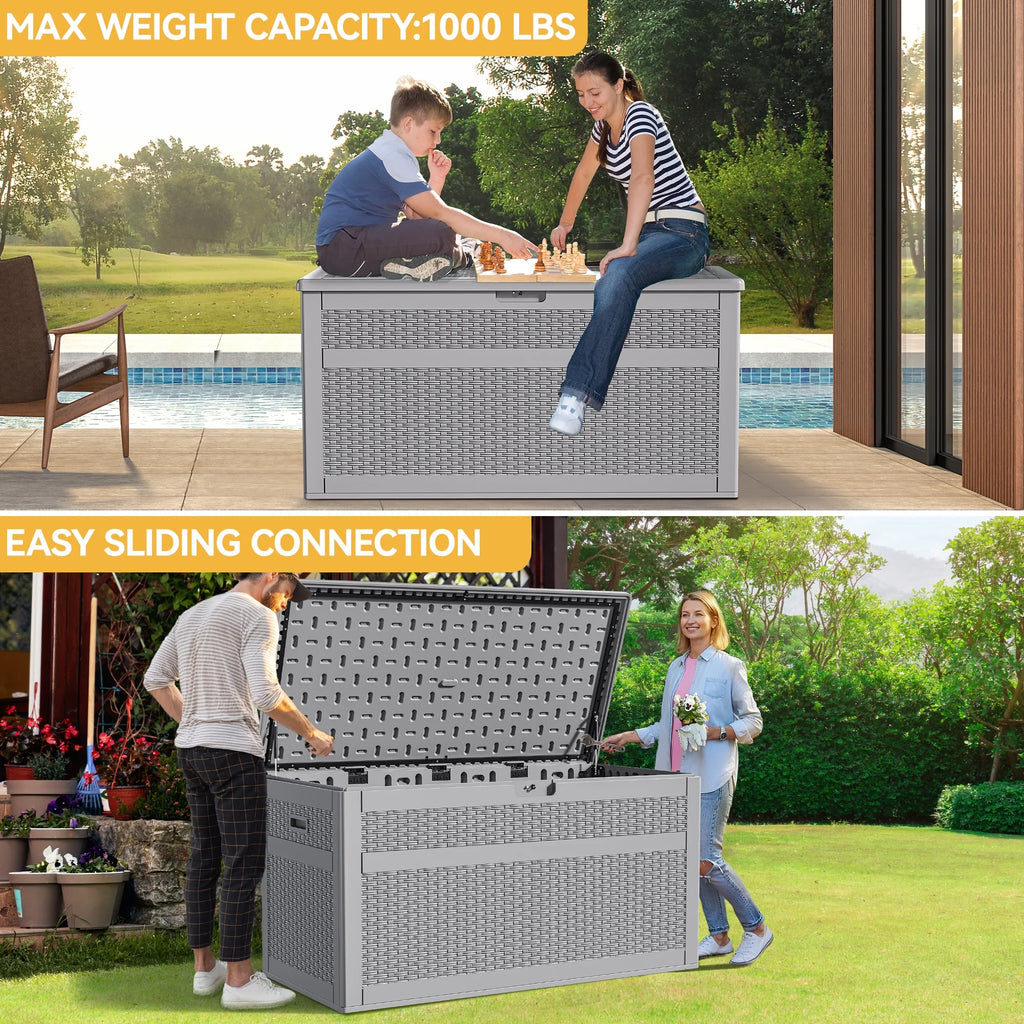 230 Gallon Grey Resin Rattan Outdoor Storage Box W6877