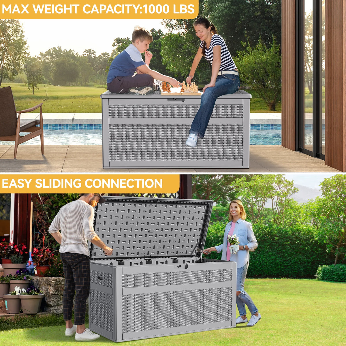 230 Gallon Grey Resin Rattan Outdoor Storage Box W6877