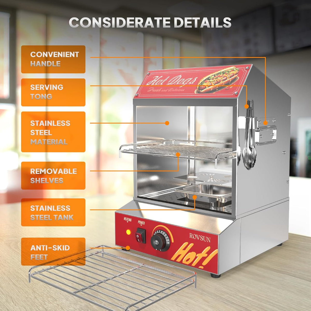 31.7QT 30L 2-Tier Hot Dog Steamer with Removable Shelves I6419