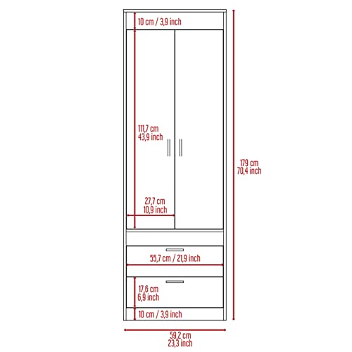 White 2 Door 1 Drawer Wood Armoire Wardrobe with Shelves and Hanging Rod U465724
