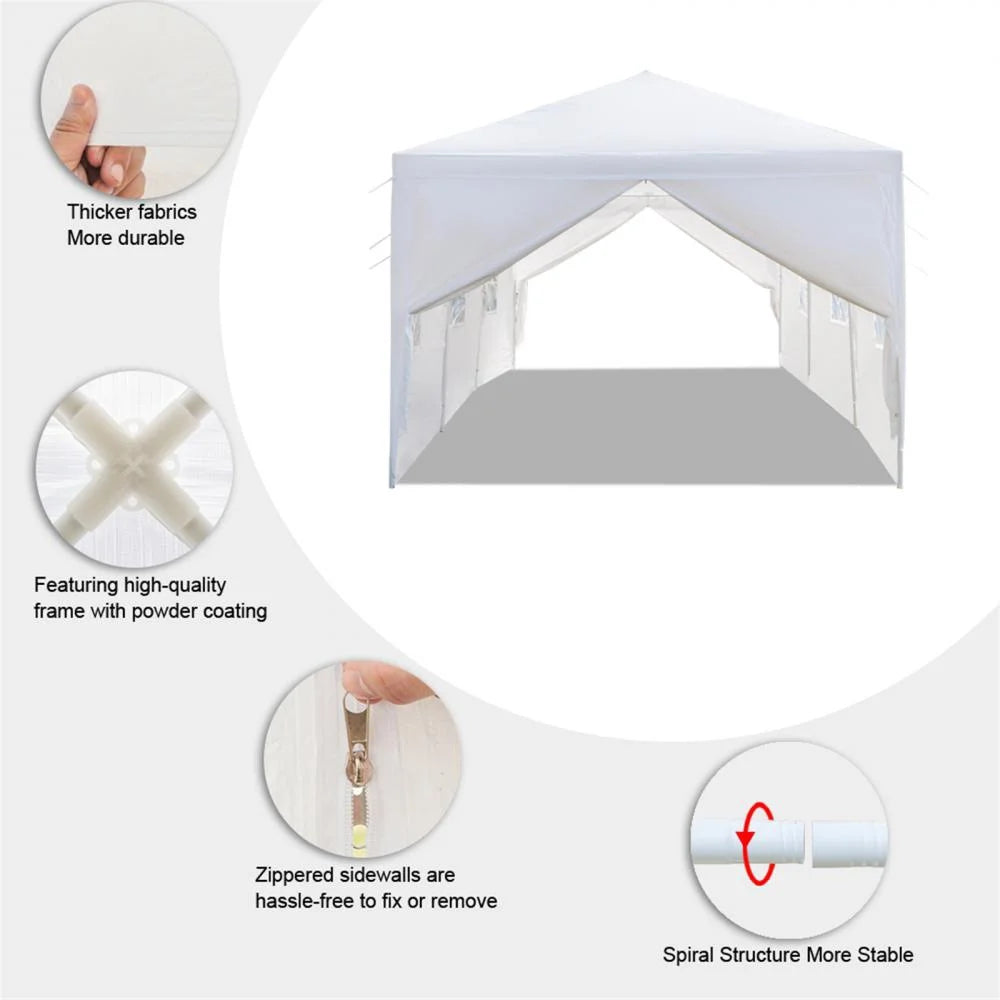 30'x 10' Outdoor Party Tent Waterproof White Canopy with Sidewalls N646205