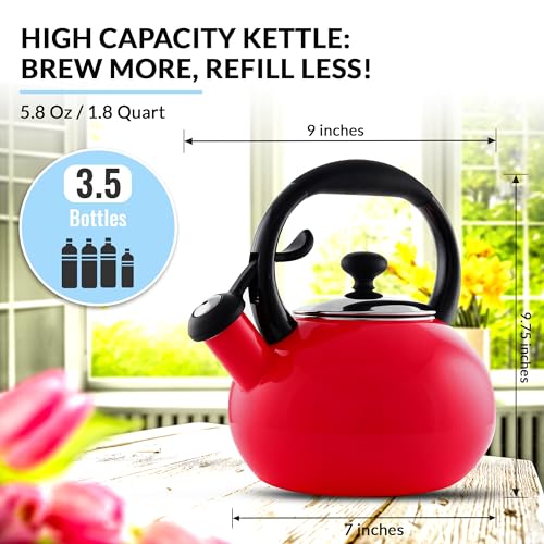 1.8 QT Red Enamel on Carbon Steel Whistling Kettle R334145