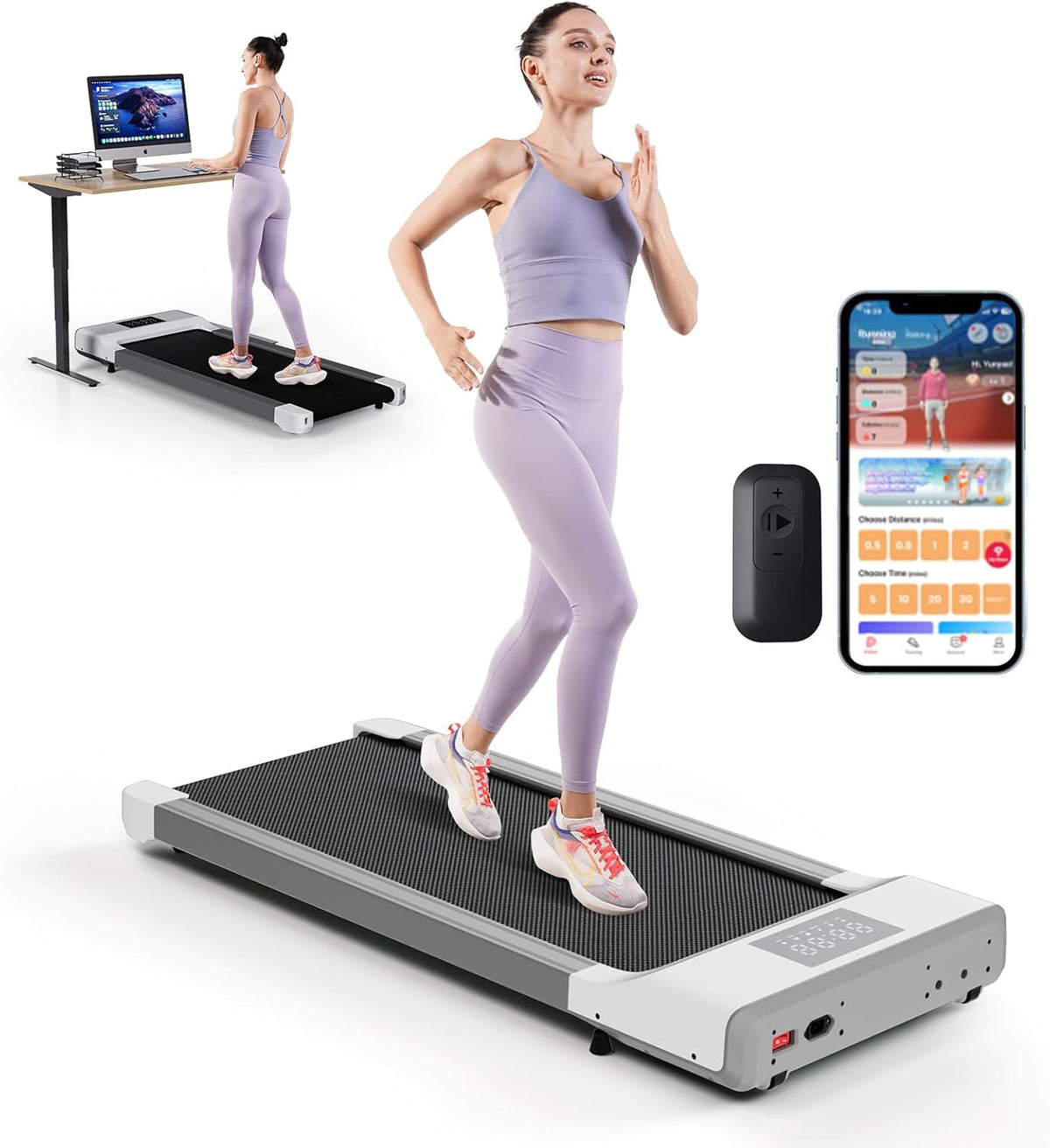 White 45.12" L Under Desk Treadmill with Remote Control LED Display R89580