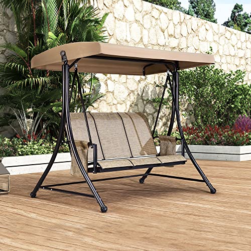 Beige 3-Seat Outdoor Patio Swing with Steel Frame S35196
