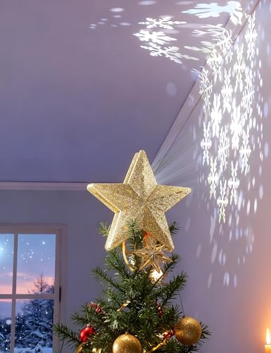 3D Hollow Sparkling Star Christmas Tree Topper with Rotating Projector T260