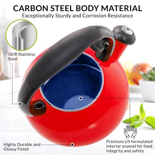 1.8 QT Red Enamel on Carbon Steel Whistling Kettle R334145