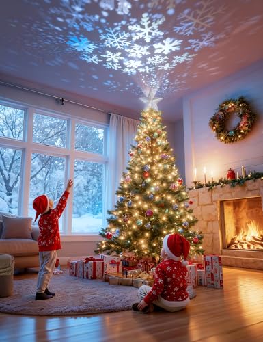 3D Hollow Sparkling Star Christmas Tree Topper with Rotating Projector T260