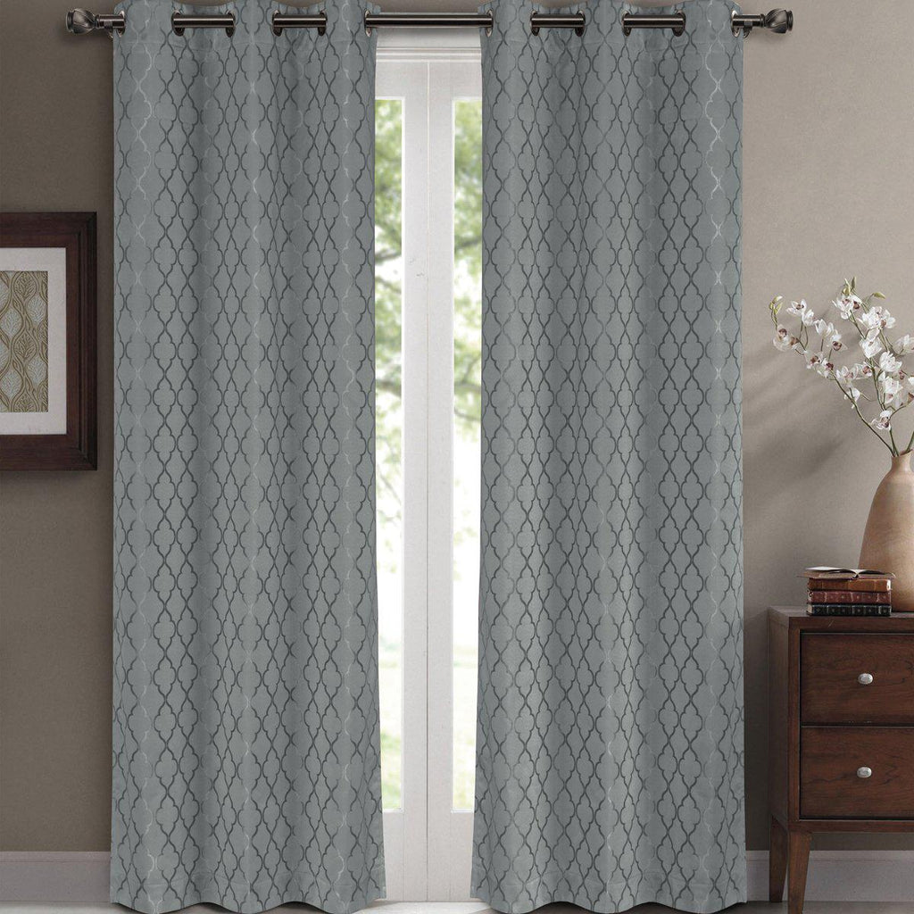 Willow Geometric Jacquard Thermal-Insulated Blackout Curtain Panels (Set of 2)