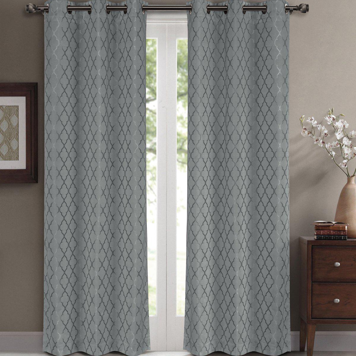Willow Geometric Jacquard Thermal-Insulated Blackout Curtain Panels (Set of 2)
