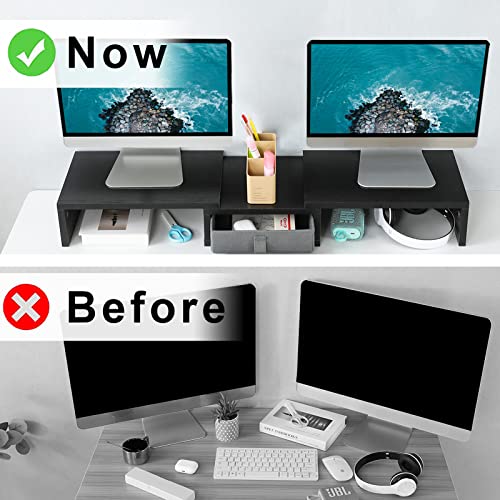 Dual Monitor Stand Riser with Drawer Adjustable (Rustic Brown) Z877918