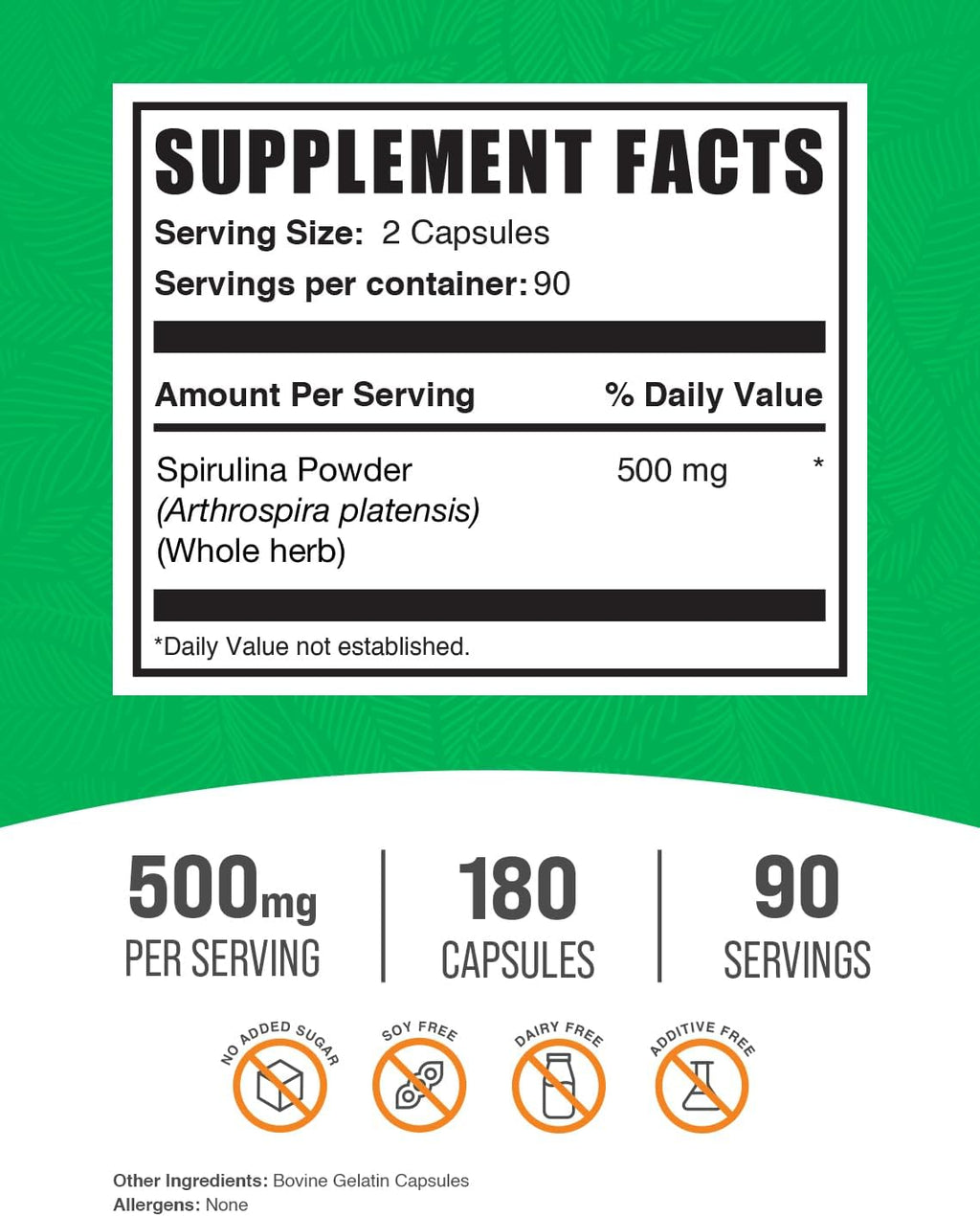 Spirulina Capsules 500mg, 180 Capsules M241363