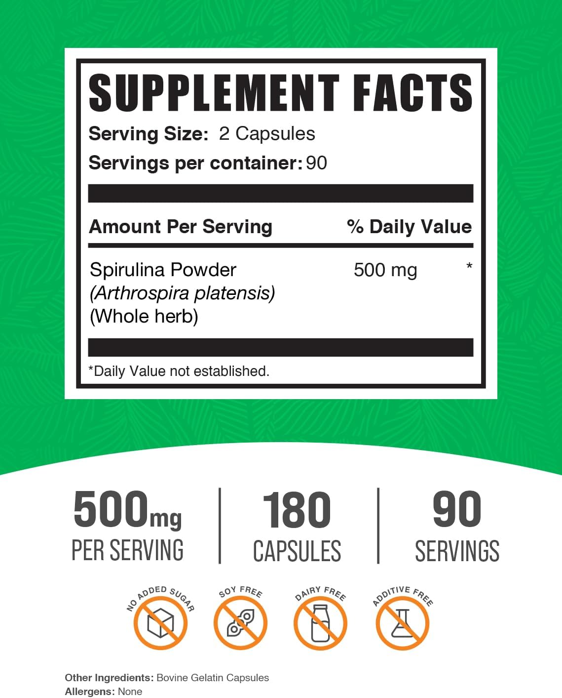 Spirulina Capsules 500mg, 180 Capsules M241363