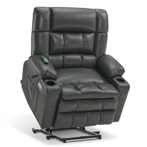 Dual Motor Power Lift Recliner Chair with Heat and Massage, Faux Leather (Black, Medium) U21222