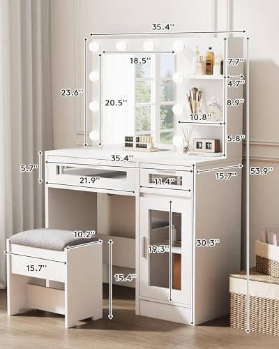 White Vanity Desk with Mirror and Drawer G1102