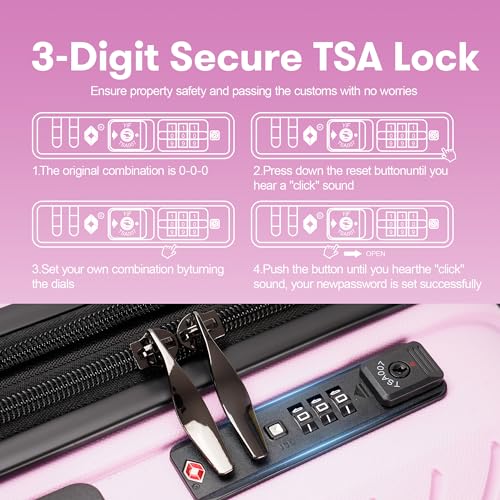 3 Piece Hardside Expandable Luggage Set with Wheels TSA Lock Light Pink X2796