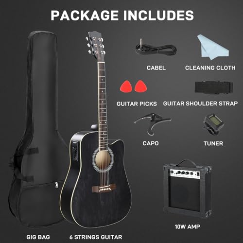 Black Full-Size Acoustic Electric Guitar with Amp P20702