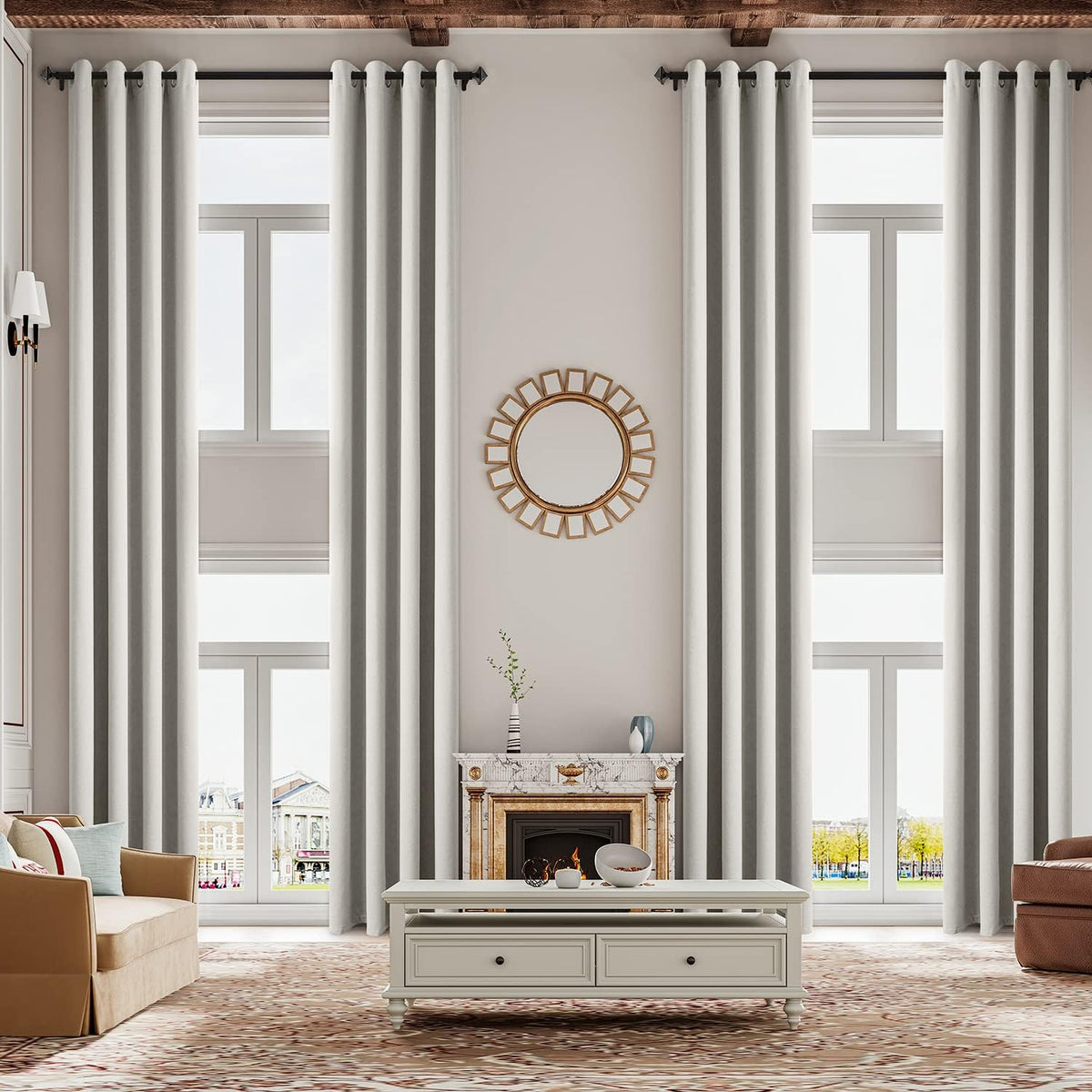 Faux Linen Total Blackout Extra Long Curtain, 52 x 144 Inch, 1 Panel, Silver White K573