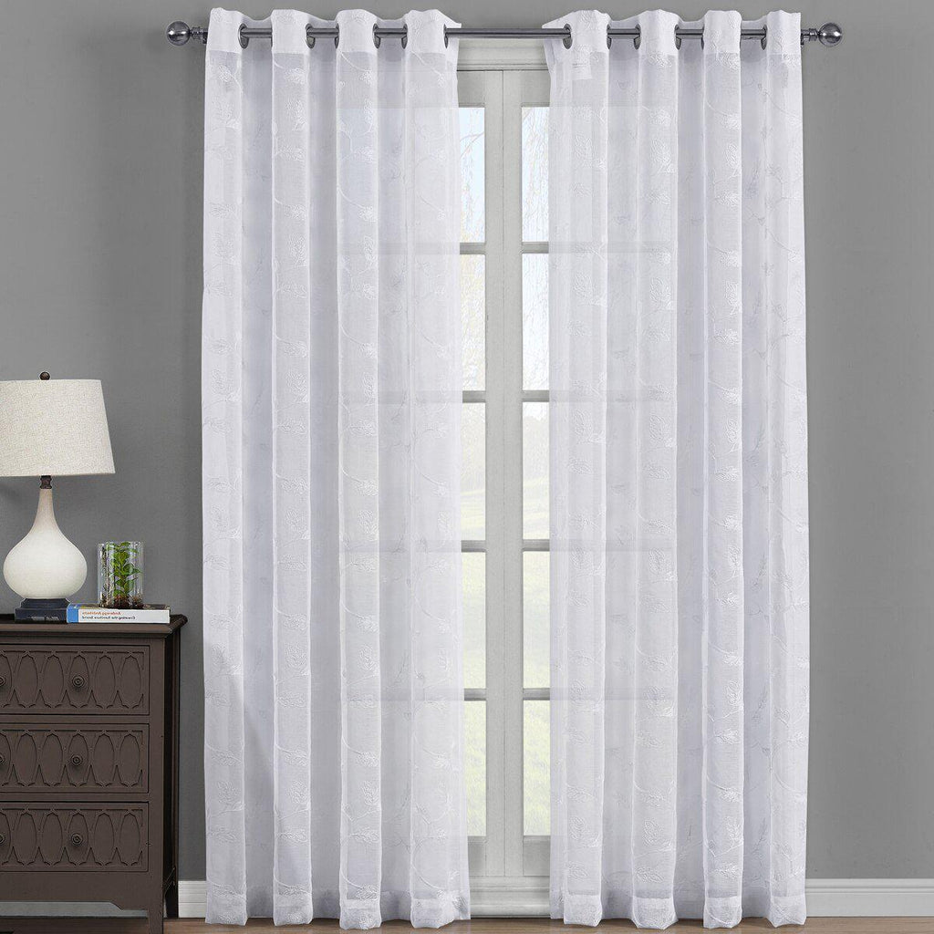 Brook Embroidered Grommet Top Sheer Window Curtain Pair (Set of 2)